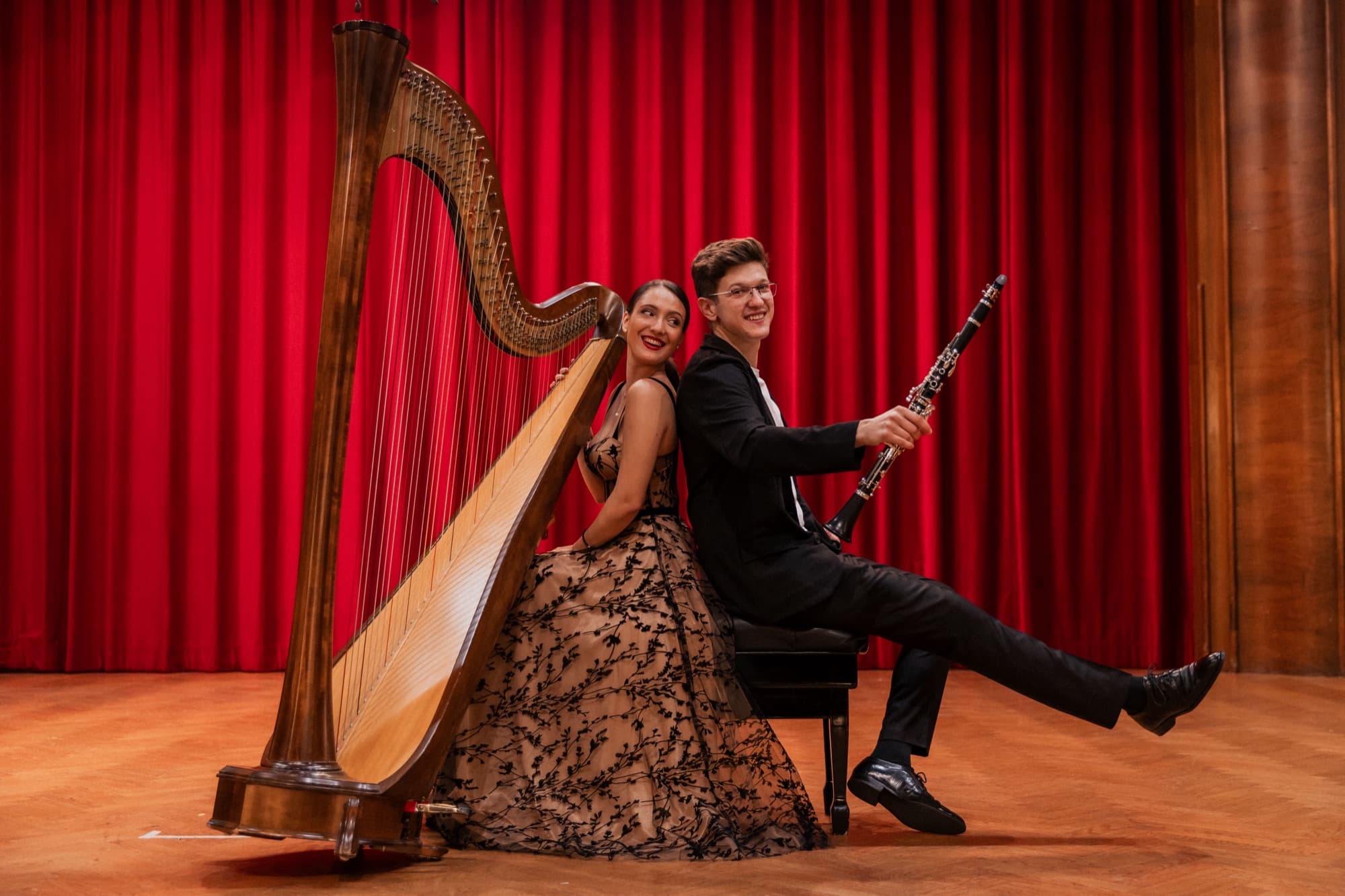 Irina performing in a duo with a clarinetist